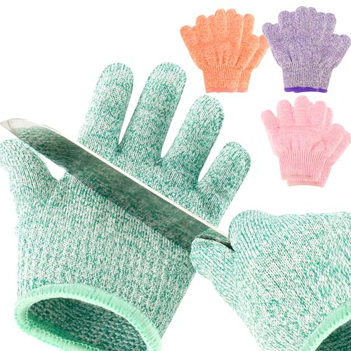 Kids Cut Resistant Gloves, 4 Pairs Cut Resistant Gloves Safe Anti-cutting Gloves Level 5 Protection Cutting Gloves for Kids XXS Kitchen Cut Gloves for Cooking Whittling Wood Carving Gardening and DIY
