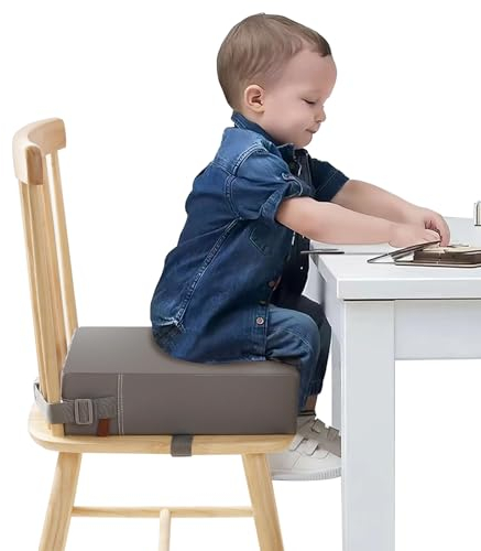 Czrrzl Rialzo Sedia Bambini Flessibile Lavabile Rimovibile Portatile PU Rialzo Sedia Bambini da Tavolo 2 Regolabile Cinghiette Antiscivolo Alzasedia Portatile per Usare Casa Viaggio(Grig)