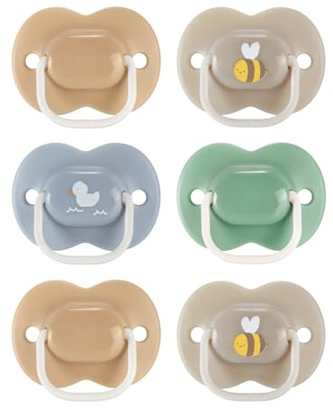 Tommee Tippee Anytime Matte Pacifiers, 18-36 Months, Symmetrical Baglet, BPA-Free Binkies, Blue/Green/Grey, Pack of 6