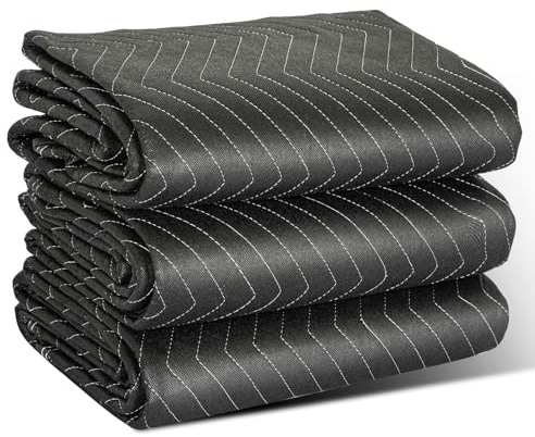 AKOZLIN Lot de 12 couvertures de déménagement rembourrées robustes de qualité – Tapis de déménagement pour l'expédition de meubles – Protection sûre – Noir (3, 182,9 x 101,6 cm)