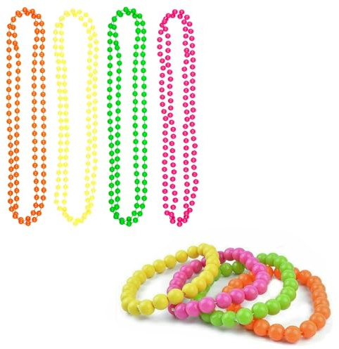 BOBOZHONG Collane per Perle Neon,8 Pezzi Anni '80 Collane Colorate al Neon Braccialetti al Neon Fluorescenti per Donne Collana Neon bracciali Perline Anni '80 Accessori per Donne