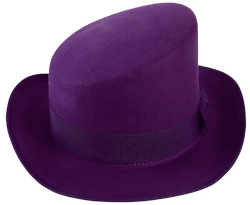 Wollfilz-Zylinder für Damen und Herren – Unisex, asymmetrischer Melonenhut, Kopfschmuck, Karneval, Halloween, Kostüm, Cocktail, Magier, Herren, Jazzmütze, Rockhut, Zauberhut (Einheitsgröße, lila)