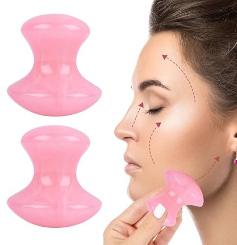 2 Stück Gua Sha Pilzform Massage Werkzeug,Pilz-Form Gua Sha Massagewerkzeug,Gua Sha Pilz Massage Steine,Pilzform Eye Gua Sha Set,Rosenquarz Roller,Für Falten Entfernen Und Spa (Rosa）