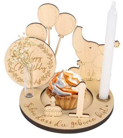 Trendecor Geburtstagsteller Holz, Geburtstagszug DIY Geburtstagsdeko Geburtstagsteller mit Gravur Jahreszahlen 0-9 für Baby Kinder Personalisierter Geburtstagsteller als Geburtstagsdeko