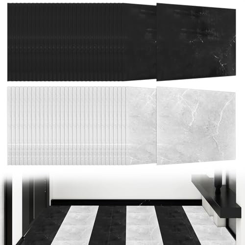 VIDETOL Lot de 40 revêtements de sol en PVC autocollant - 30 x 30 cm - Carreaux adhésifs de 1,3 mm d'épaisseur - Résistant à l'eau - Pour salon, cuisine, salle de bain