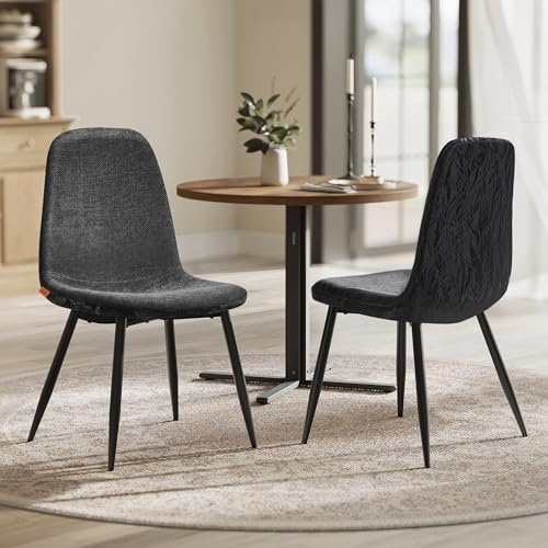 VASAGLE Sedie da Pranzo, Set di 2, Struttura in Metallo, Piedini Regolabili, Facile da pulire, Sedie Imbottite da Cucina, Tessuto Ciniglia, PU con Motivi di Ghiacciai, Grigio Ardesia KDC187G01