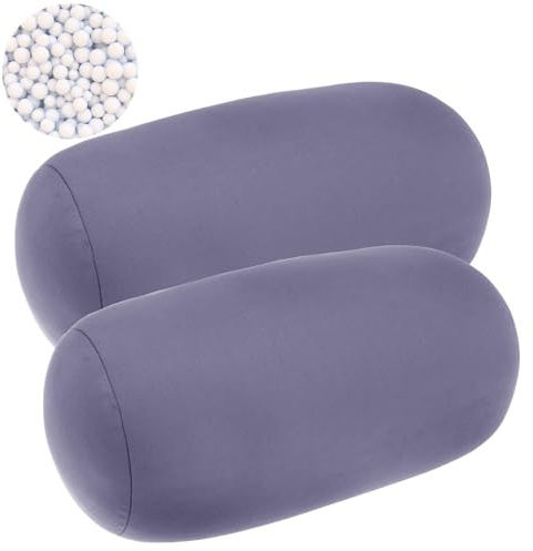 OGMBI 2 Pcs Microbead Roll Pillow, Soft Travel Neck Support Pillow, 30 x 16 cm Microbead Bolster Tube Pillows, Squishy Cervical Roll Pillows for Sleeping Travel Home Sofa Bed (Grey)