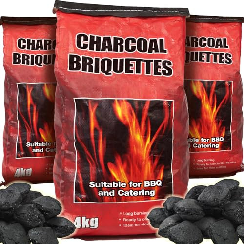 3x 4kg Bags (12kg total) Premium BBQ Charcoal Briquettes, 3 x Bags of Hotter Longer Burning Constant Temperature Barbecue Charcoal, Perfect for Outdoor Grills (3x 4kg Bags)