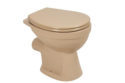 sanicomfort Stand-WC Beige – Spülrandlos, Tiefspüler, waagerechter Abgang, mit WC-Sitz mit Absenkautomatik