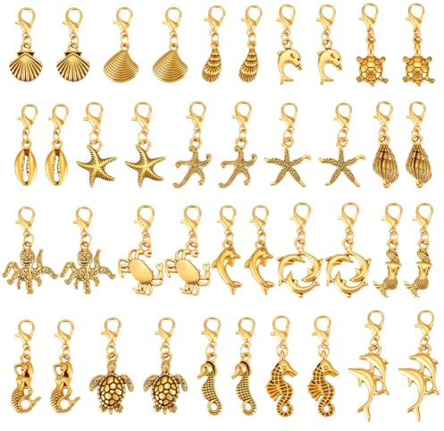 PH PandaHall 40 st 20 stilar havsberlocker gyllene kustliga berlocker havssköldpadda sjöstjärna snäckor hängen sommar strandsmycken för halsband surfararmband fotlänk tillverkning dragkedja drag