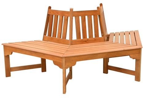 Spetebo Eukalyptus Baumbank halbrund geölt - 155 x 78 cm - Holz Baum Bank Hälfte Natur - Massivholz Rundbank Gartenbank Sitzbank wetterfest