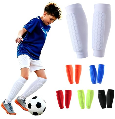 Fancysky 1 Paire de protège Tibia Foot Enfant, Shin Pads Respirants et Anti-Chocs pour garçons et Filles, idéals pour Le Football, Le Basketball, Le Cyclisme et l’Escalade (Blanc, XS)