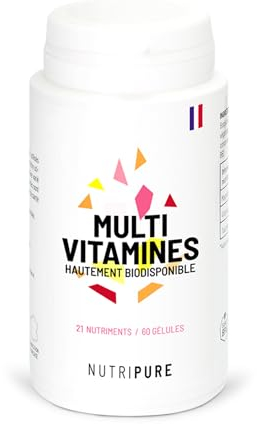 Multivitamine e Minerali 21 Nutrienti | Integratore alimentare | Magnesio, Vitamina B12, Vitamina D, Zinco | Antiossidante, Capacità cognitiva | 60 capsule | 1 mese | Made in France | Nutripure