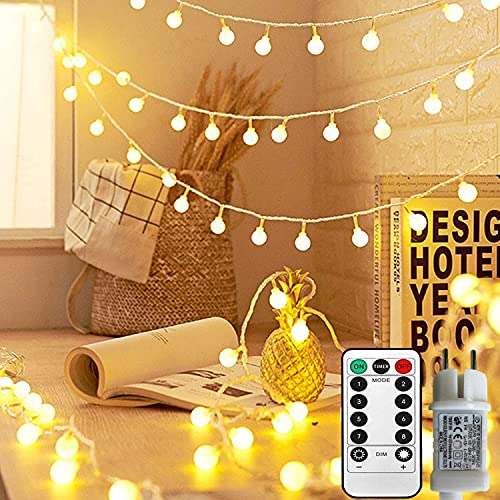 Useber Lichterkette Kugel, 8 Modi mit Fernbedienung,Lichterkette Außen/Innen, LED, mit Stecker, für Kinderzimmer,Garten,Party Deko,Balkon,Weihnachtsbeleuchtung