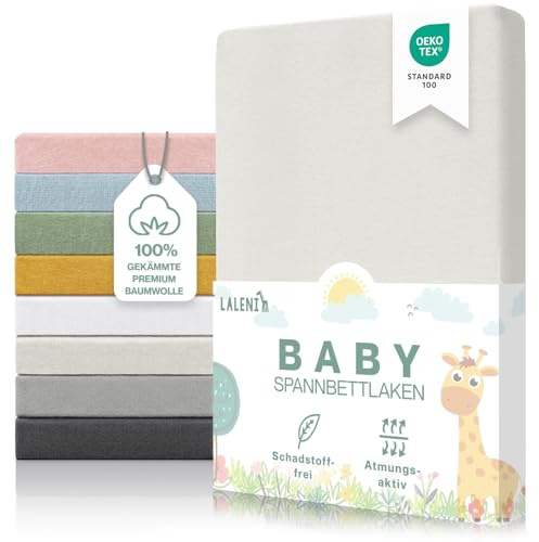 Laleni Premium dra-på-lakan, 60x120x15cm, für Babybett & Kinderbett, 100% bomull, OEKO-TEX zertifiziert, Ivory