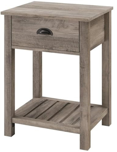 Pemberly Row 18 Country Bedroom Nightstand, Gray Wash Finish, 1-Drawer Farmhouse Style with Open Shelf, Telescoping Metal Glides, Painted Handle, 25.25 H x 15.75 W x 18 D, Living Room or Home