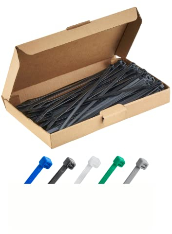 Noir Lot de 100 Attaches Zippées Industrielles de Qualité Supérieure, 200 mm x 4,8 mm, Multifonctionnelles, en Plastique, pour Usage Intérieur et Extérieur, Gestion des Câbles, Fils, Maison, Bureau