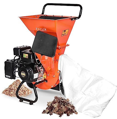 EFCUT 3 in 1 Wood Chipper Shredder Mulcher, 7 HP 212cc Heavy Duty Gas Powered, 3 Inch Max Wood Diameter Capacity, 2 Hoppers Multi-Function with Large Cutting Disc, Included Debris Bag