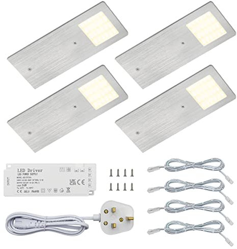 Long Life Lamp Company 20w LED Under Cabinet Kitchen Lights Slim Rectangular Warm White 3000k Kit of 4 UC02