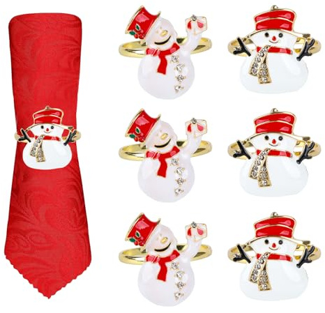 6pcs Snowman Christmas Napkin Rings Christmas Tableware Decoration Festive Xmas Party, Christmas Alloy Napkin Holder Household Napkin Buckle, Vintage Antique Christmas Napkin Clasps