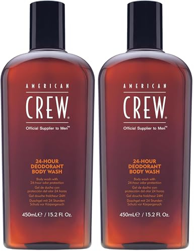American Crew – 24-Hour Deodorant Body Wash, Gel de Ducha para Hombres, Limpieza Profunda y Potente, Con Protección Desodorizante, Fragancia Fresca y Revitalizante, 450 ml (Paquete de 2)