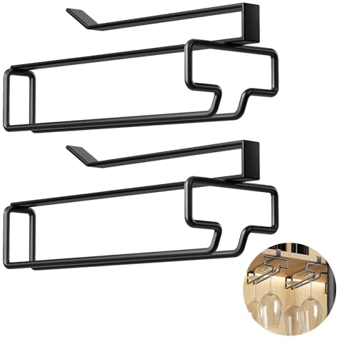 2 Stück Weinglashalter Unter dem Schrank, Hängender Weinglasregal Kein Bohren erforderlich, aus Metall, Weingläser Halter zur Aufbewahrung von Weingläsern in Küche, Bar und Restaurant - Schwarz
