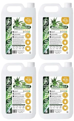 Clearell 20L Hand Soap | ALOE VERA | Pack of 4 x 5L | Luxury Antibacterial Hydrating Skin & Body Wash Refill for Soft and Sensitive Skin Care - 100% Vegan & Cruelty Free