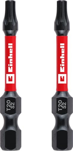 Original Einhell Impact-Bits, 2-tlg., 50 mm, T20 (S2-Stahl, Torsionszone, effiziente Kraftübertragung, roter Farbring, C 6.3 Schaft)
