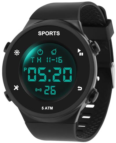 OFFCUP Orologio Uomo Orologio Digitale 5ATM Impermeabile Orologio da Uomo Cronografo Orologio da Polso Casual Orologi Sportivo Cinturino in Silicone con LED Cronometro Sveglia -Nero