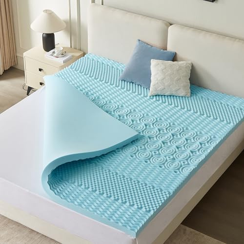 CASABEL Topper para Colchón 140 x 190 cm Espuma Viscoelástica Memory Foam 5 cm + Funda de bambú con Partículas de Gel - SobreColchón Doble - Zonas Ergonómicas - para Colchones, Sofá Cama, Futón