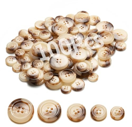 NeoBusy Buttons - Ecru, Polyresin, Sewing Buttons, 100 Pcs, Versatile Sizes for Crafting, Knitting, DIY Projects and Holiday Decoration