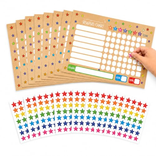 HENBRANDT Kids Reward Chart with Star Stickers (1 Pack) | Each Pack Contains 8 A4 Reward Charts + 8 Sticker Sheets, Ideal for Chores, Good Behaviour, Routines and Kids Rewards