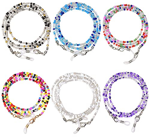 Kioiner Pack de 6 Cadenas Para Gafas de Mujer, Colorido y Antideslizante, Cordones Ajustables para Gafas de Lectura y Sol, Accesorios Elegantes y Prácticos para Mujer