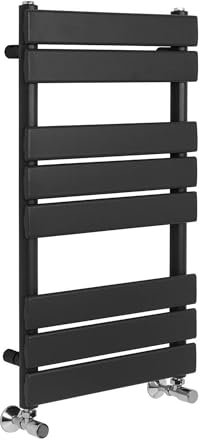 Greened House Richmond Porte-serviettes chauffant à panneau plat noir pour salle de bain avec radiateur central (noir, 500 mm l x 800 mm H)