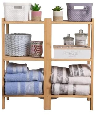 Mueble bajo Lavabo con pie con 3 estantes de bambú Natural nordico de 60x30x60 cm, Ideal para baño