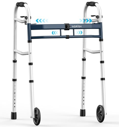 Agrish Zimmer Frame Narrow Walkers for Small Doorways - Width Height Adjustable Zimmer Walkers, Folding Standard Walkers for Seniors Aluminum Walking Frames for Disabled, Support to 400 lbs