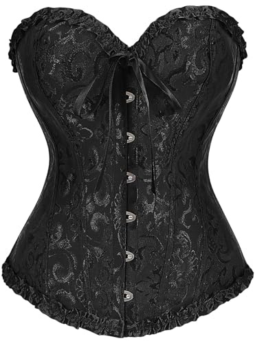 JasGood Damen Korsett Top Vollbrust Corsage Vintage Bustier Corset Gothic Schnürkorsett Bustier Overbust Dessous für Halloween Karneval Freizeit,Schwarz,M