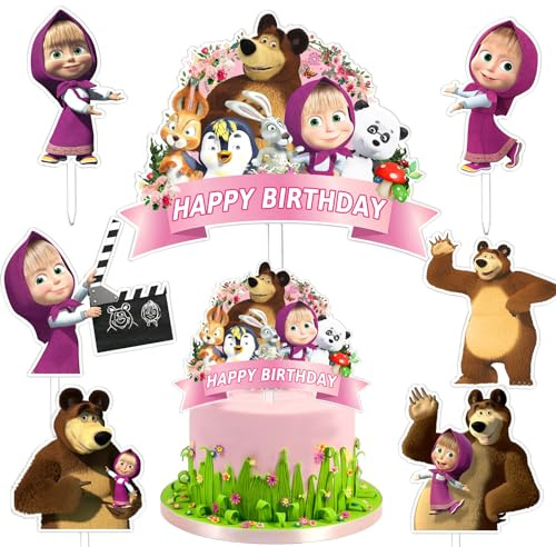 7 Pièces Décoration Gâteau Masch, Cake Topper Masch, Cupcake Déco, Anniversaire Déco, Fournitures Décoration, Fille, pour Anniversaire Enfants Fête, Soirée à Thème, Fête de Mariage