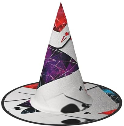 1 chapeau de sorcière pour Halloween, cartes à jouer polygonales, chapeau de sorcière, chapeau de sorcière, chapeau flottant pour homme et femme, accessoires de costume d'intérieur ou d'extérieur
