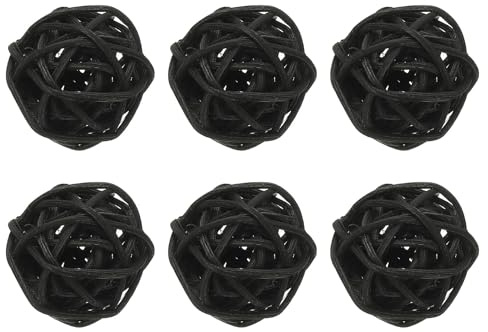 QUARKZMAN 6 Pcs Bolas Decorativas De Rattán De 1.2 Pulgadas para Rellenar Floreros O Centros De Mesa para Bodas Fiestas Y Decoración del Hogar Color Negro