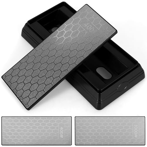 Double Sided Diamond Whetstones 400/1000 Grit Whetstone Double Sided Diamond Sharpening Stones with Non Slip Base Dust Cover Sharpening Stone for Axe Chisel Sharpener Scissors (Graphite Gray)