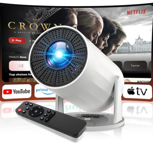 Proiettore 4K SB-502 Rollei, Mini Videoproiettore Portatile 4K con Correzione Keystone Automatica 210° Rotazione Projector Casa Supporta Android 11/WiFi 6/BT 5.4 con Telo, Mini-Video-Proiettore-4K