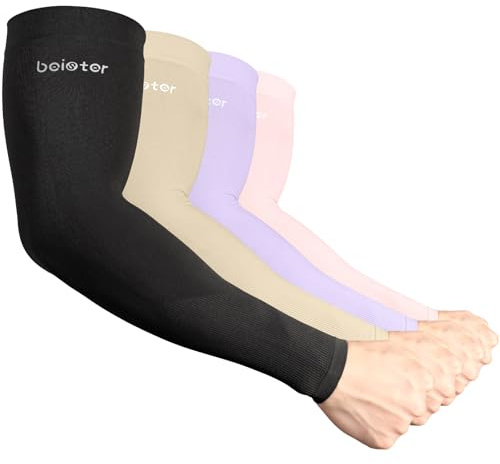 beister UV kylarmshylsor UPF 50 solskydd 1/4 par, Svart + Rosa + Beige +