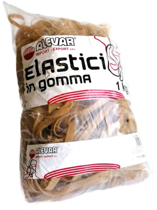 Alevar Elastici a Fettuccia in Gomma Para 100%, Diametro 50 mm, Spessore 8x1,5 mm, Colore Naturale, Confezione in Busta da 1 kg