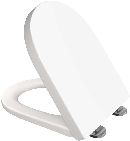 Toilet Seat Cover White Loo Seat Anti Bacterial D-Shape Mute Toilet Seat Premium UF (Urea-Formaldehyde) Durable & Heavy Duty Slow-Close Easy Cleaning Top Fixing by AAN®