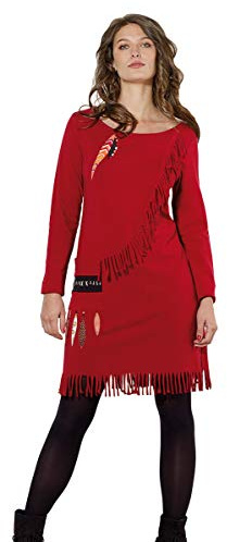 Coline Vestido Gitano con Flecos, Manga Larga (Rojo, L)