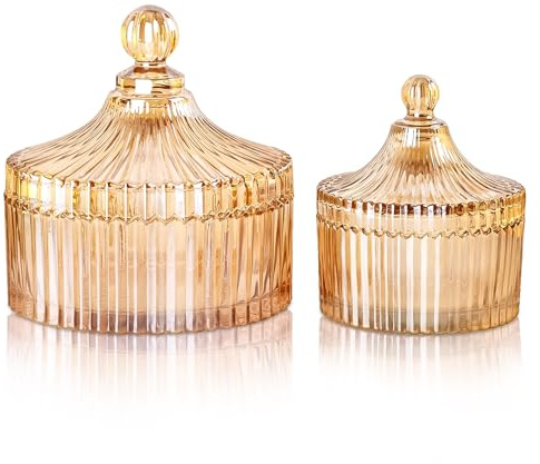 Barattoli decorativi in vetro con coperchio, in cristallo, con coperchio, contenitore Qtip per vanità, contenitore per bagno, organizer per tamponi di cotone, candele, gioielli