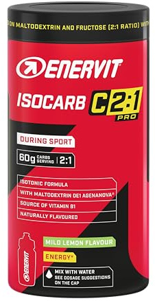 Enervit Isocarb C2:1PRO, Bebida Energética Isotónica con 60g de Carbohidratos por Porción, Para Actividades de Larga Duración y Alta Intensidad, Alta Digestibilidad, Vegano, Sabor Limón, Bote de 650g