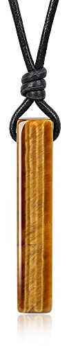 COAI Collar de Cuero Negro con Colgante Barra Rectangular de Ojo de Tigre Piedra Natural para Hombres y Mujeres