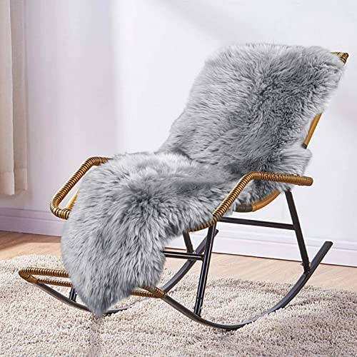 MH MYLUNE HOME Lammfell Teppich Schaffell echt groß 170X60cm schafsfelle grau weiche und Flauschige Decke Sitzfell Bett-Vorleger oder Matte für Wohnzimmer Stuhl Sofa